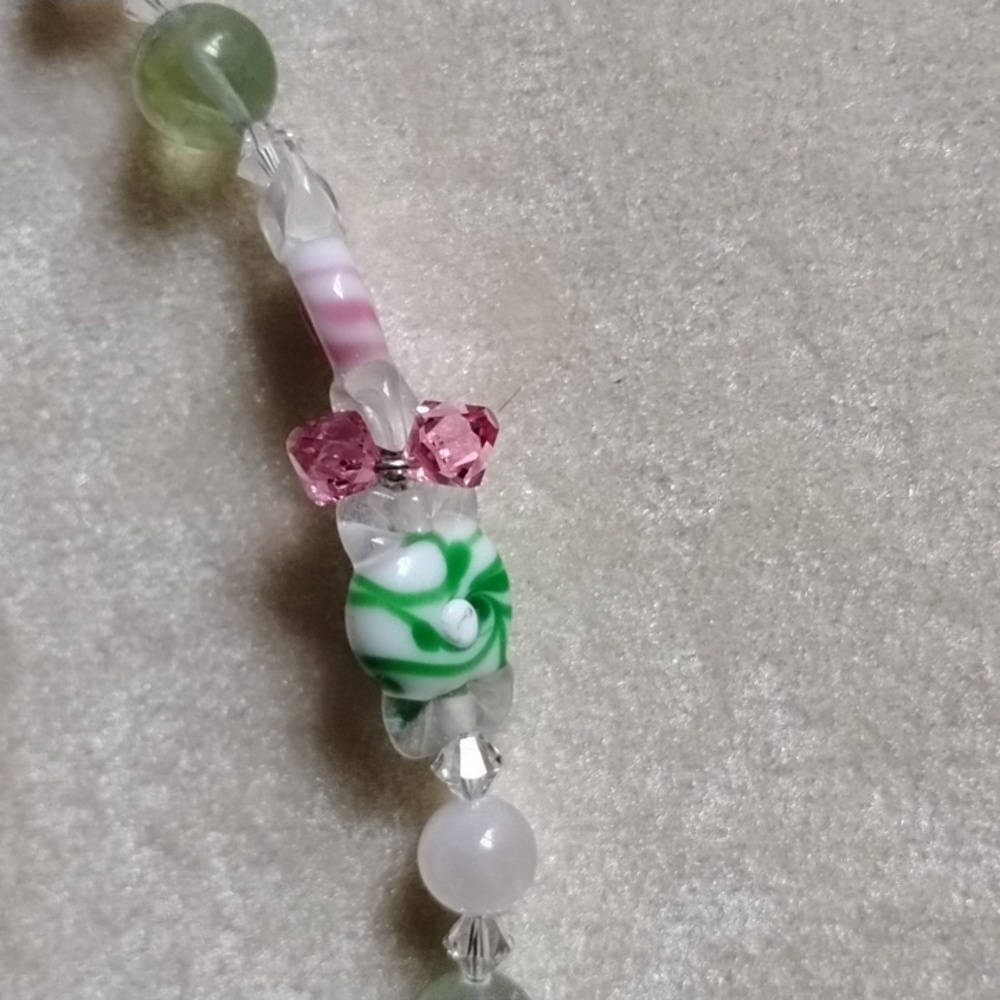 🩷HAND CRAFTED LAMP WORK CANDY SHAPED BEADS WITH SWAROVSKI CRYSTALS &FLUORITE🩷 - Picture 4 of 6